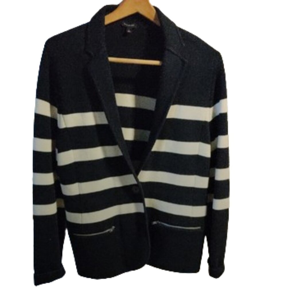 Talbots Navy and White Striped Knit Blazer - Size L